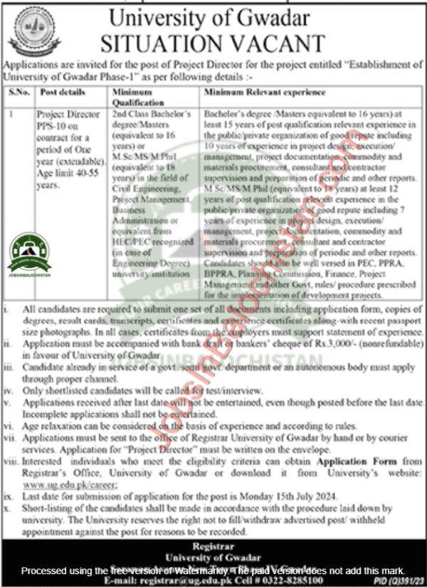 University Of Gwadar Jobs In Balochistan Jobs In Balochistan