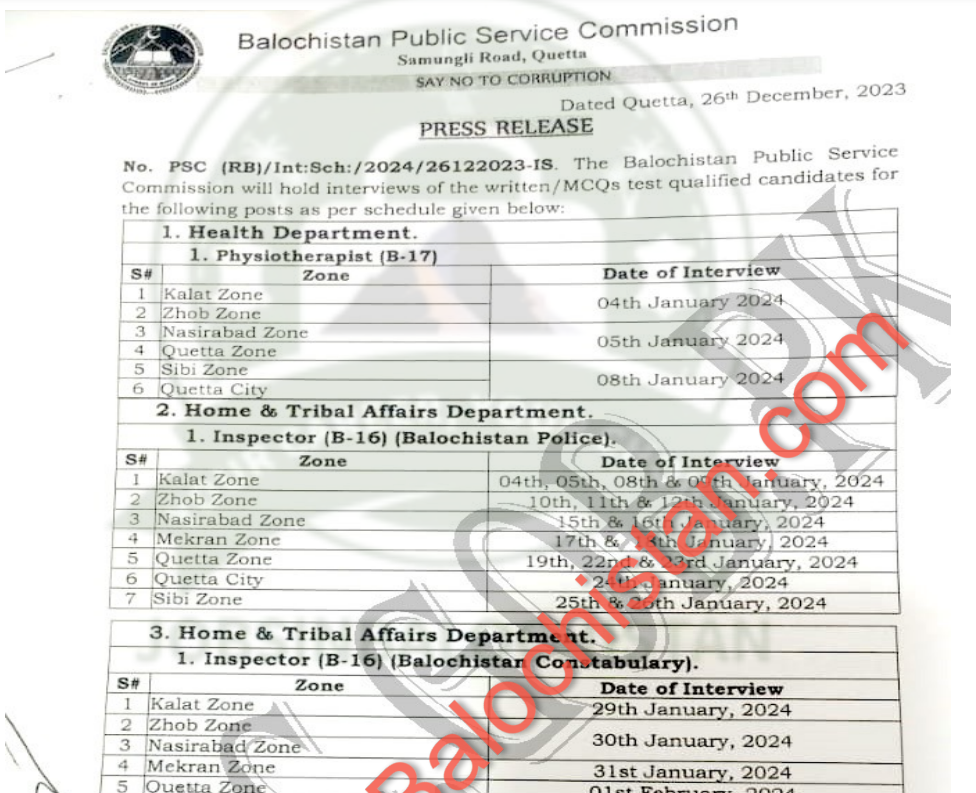 interview BPSC JObs Balochistan commission