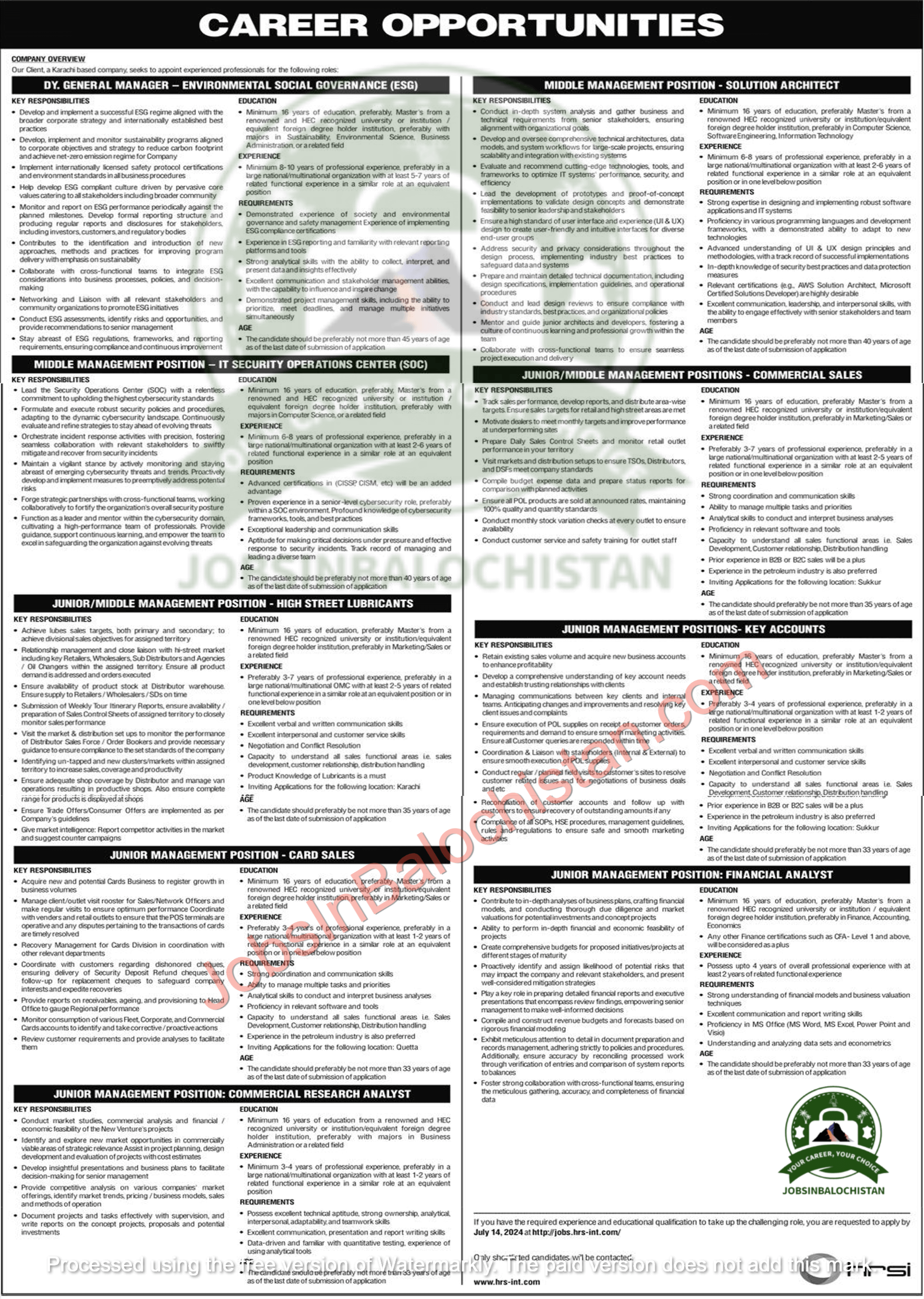 Karachi Based Company Jobs In Balochistan 2024