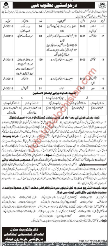 Directorate Geneeral Excise, Technician And Anti Narotax North Quetta Jobs In Balochistan 2024