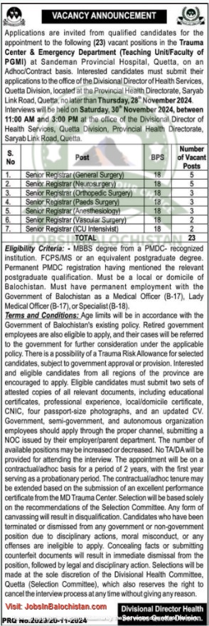 sandeman health deparment jobs in balochistan