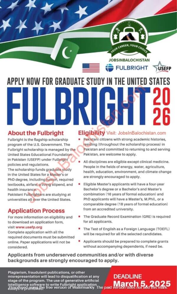 FULBRIGHT Graduate Scholarship In United State