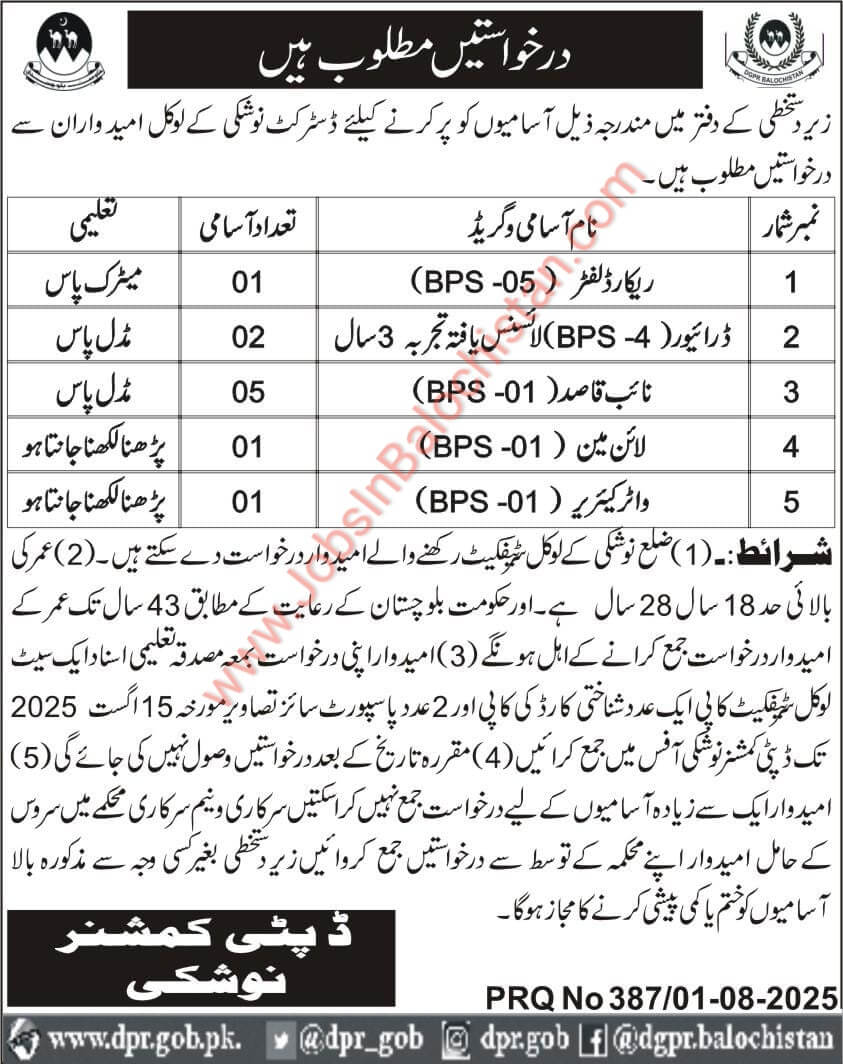 Deputy Commissioner DC office District Noshki Jobs in Balochistan 2025