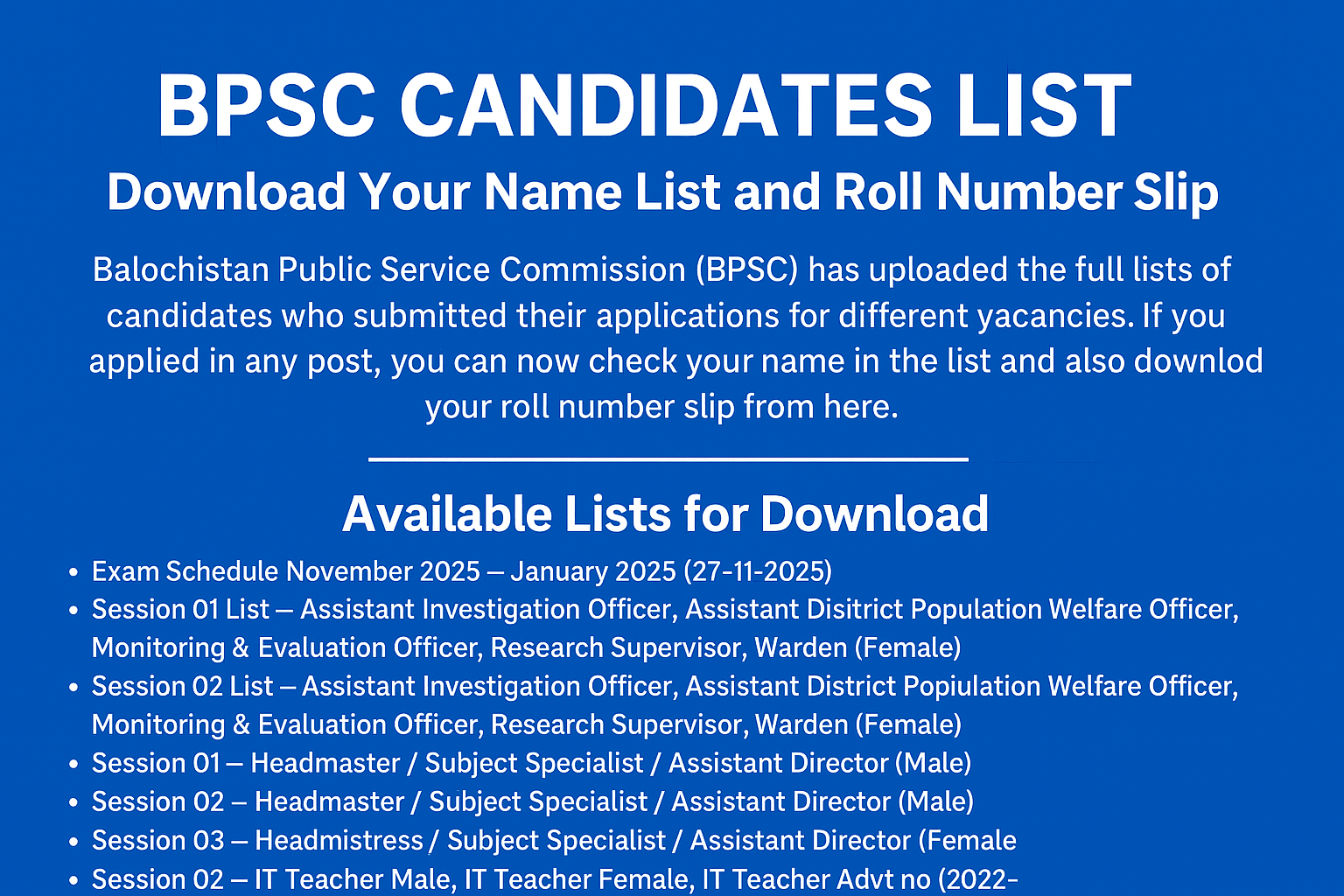 BPSC Candidates Exam lists 2025