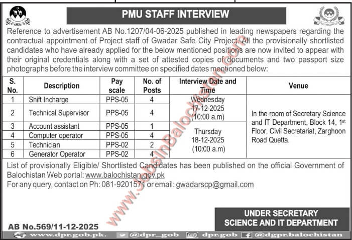 Interview Gwadar Safe City Project Jobs 2025